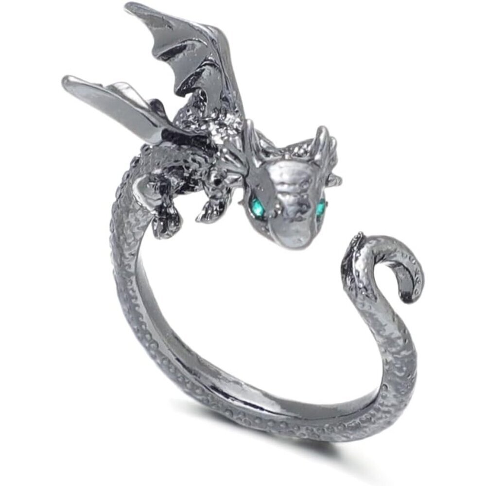 Stylish Gold & Silver Flying Dragon Ring - Unique Adjustable Women’s Jewelry